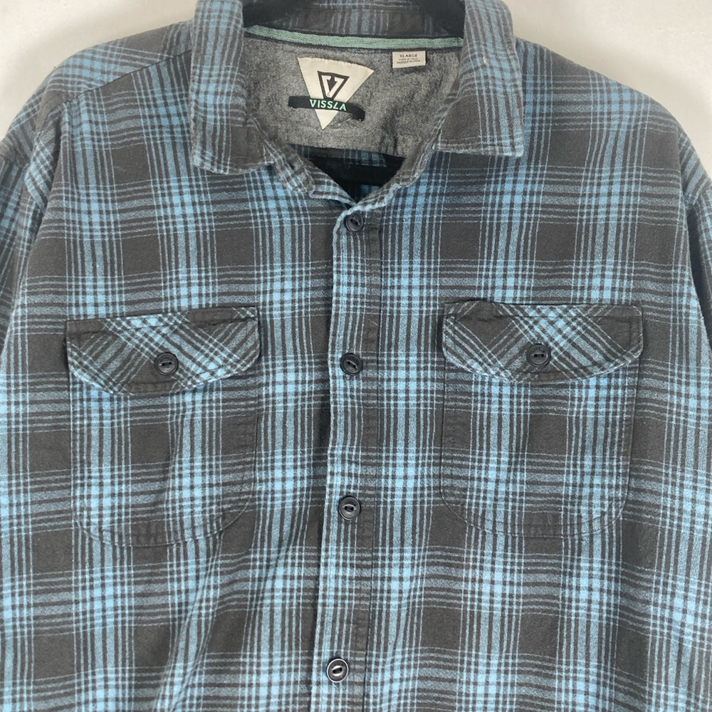 Vissla Button Up shirt  Men’s XL Blue Green Very Nice  Organic Cotton Plaid - Picture 5 of 16
